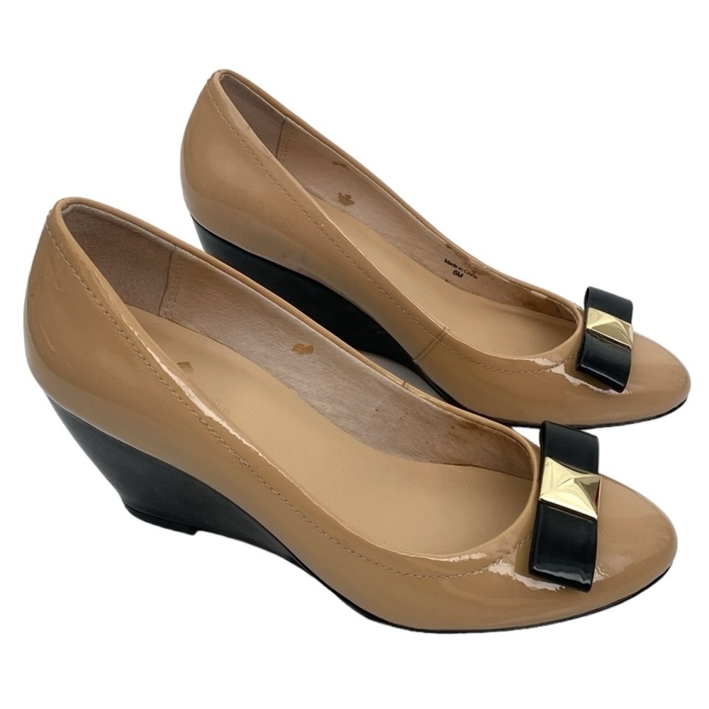 Kate Spade Patent Leather Bow Wedge Heel Slip-on Pumps - Fair Condition